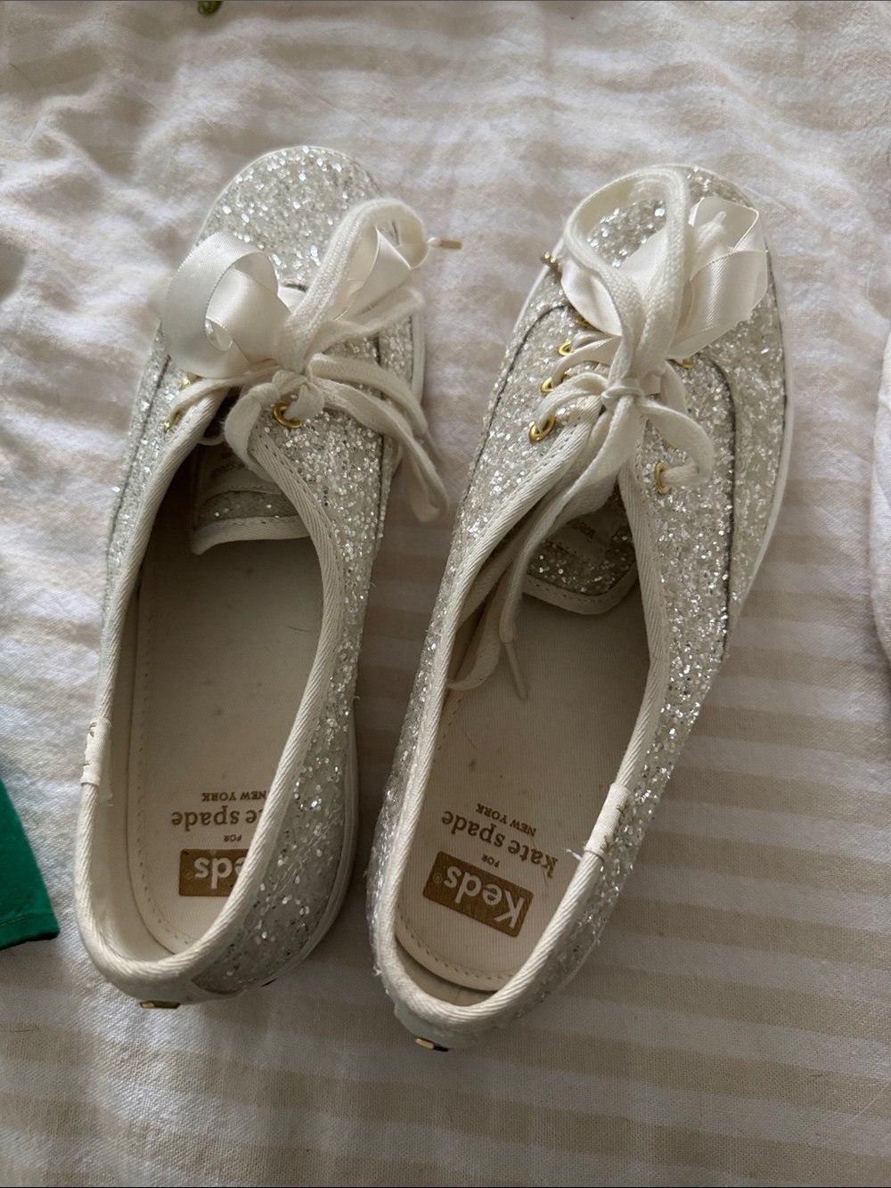 Keds x Kate Spade Glitter Ribbon Lace-Up Sneakers in Silver